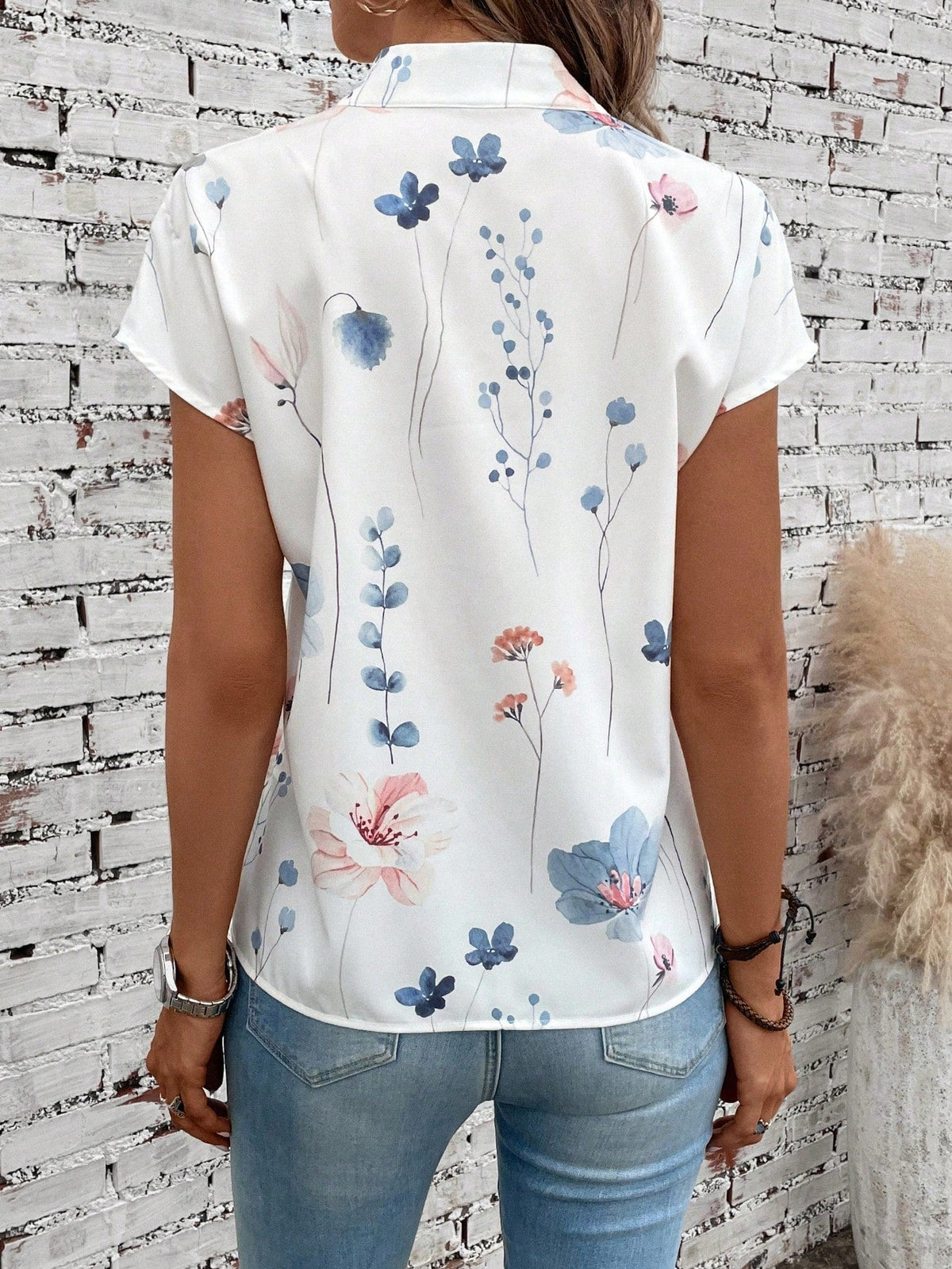 Camicia a maniche corte stampata alla moda da donna, estiva