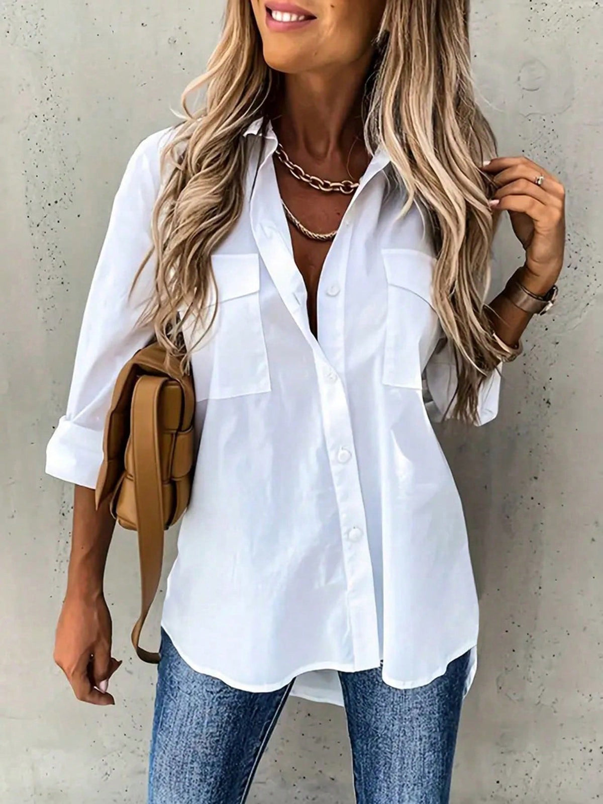 Camicia Casual Tinta Unita Da Donna