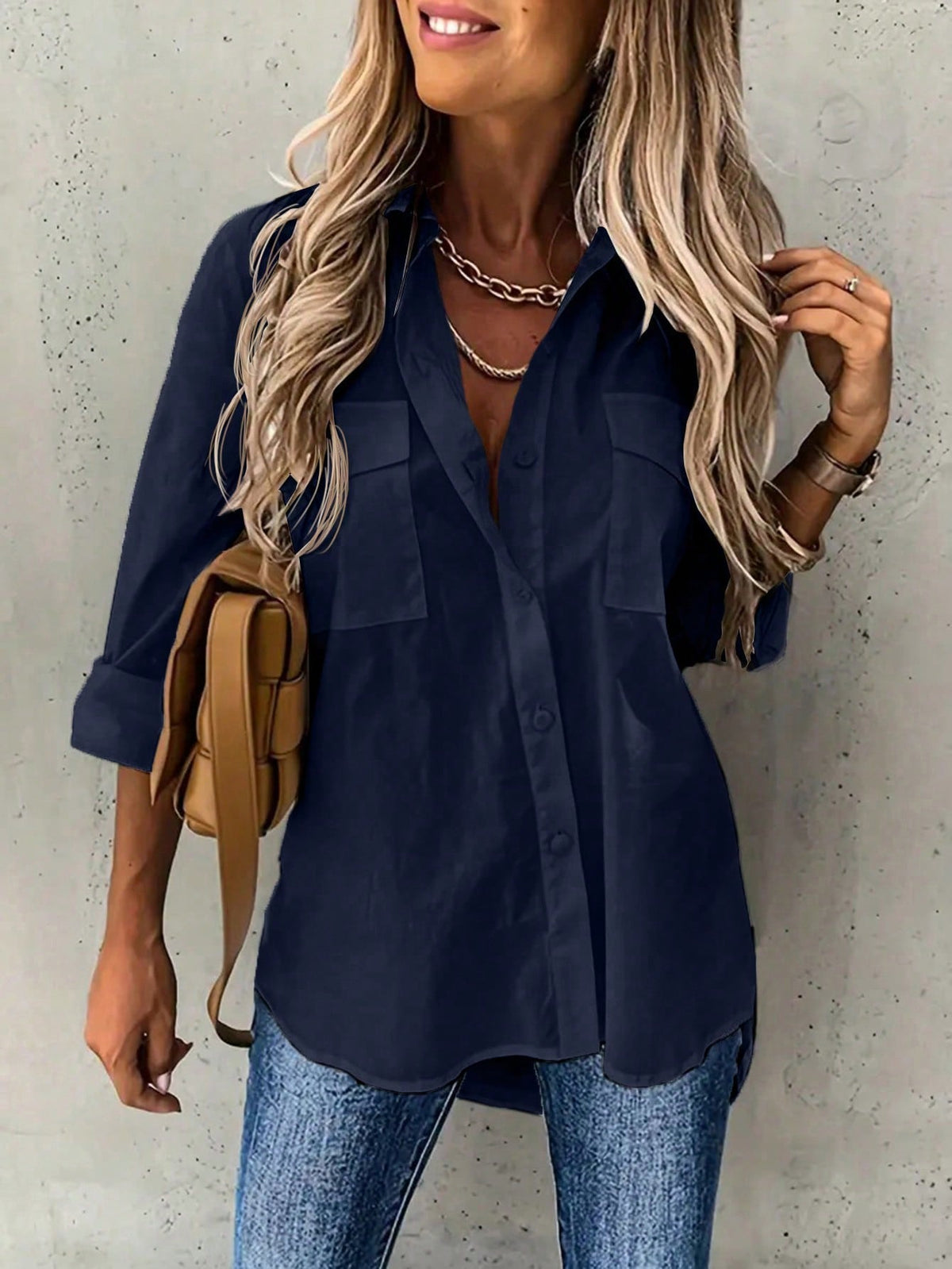 Camicia Casual Tinta Unita Da Donna