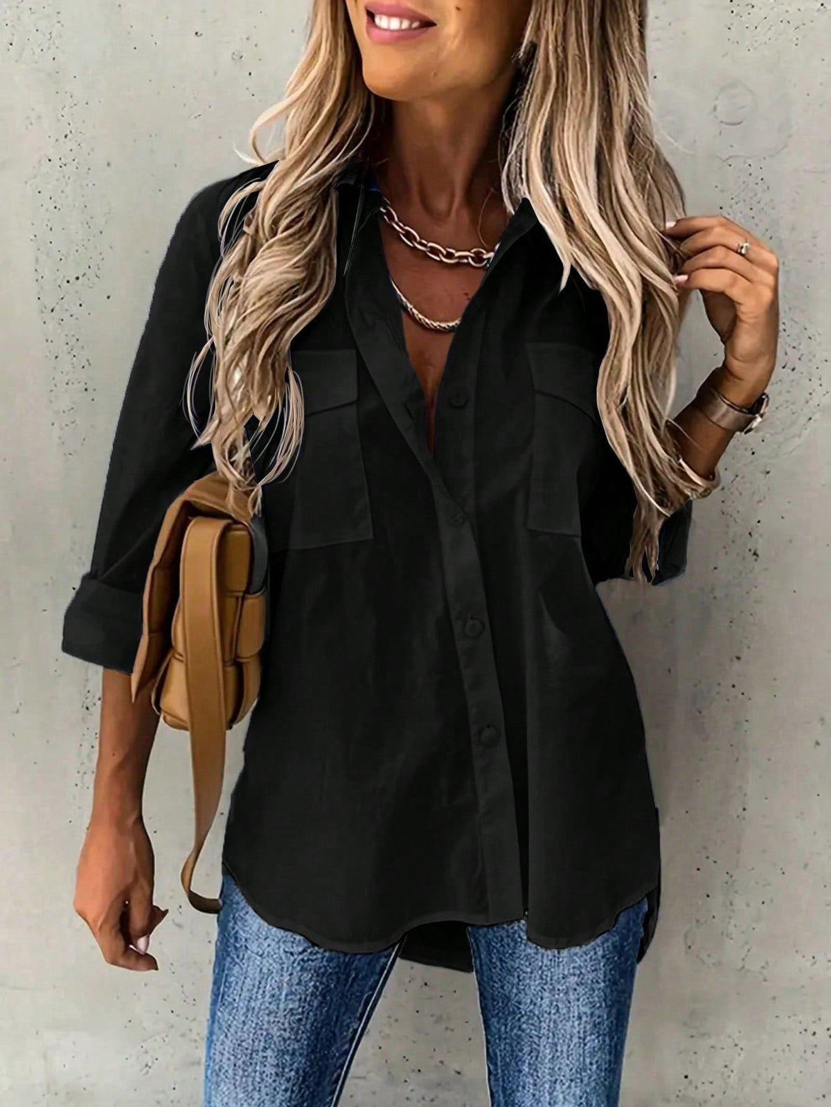 Camicia Casual Tinta Unita Da Donna