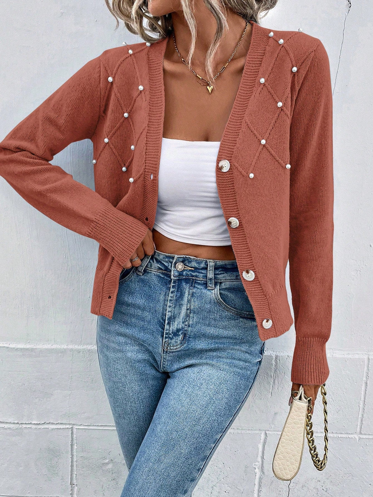 Cardigan a costine perline strutturato