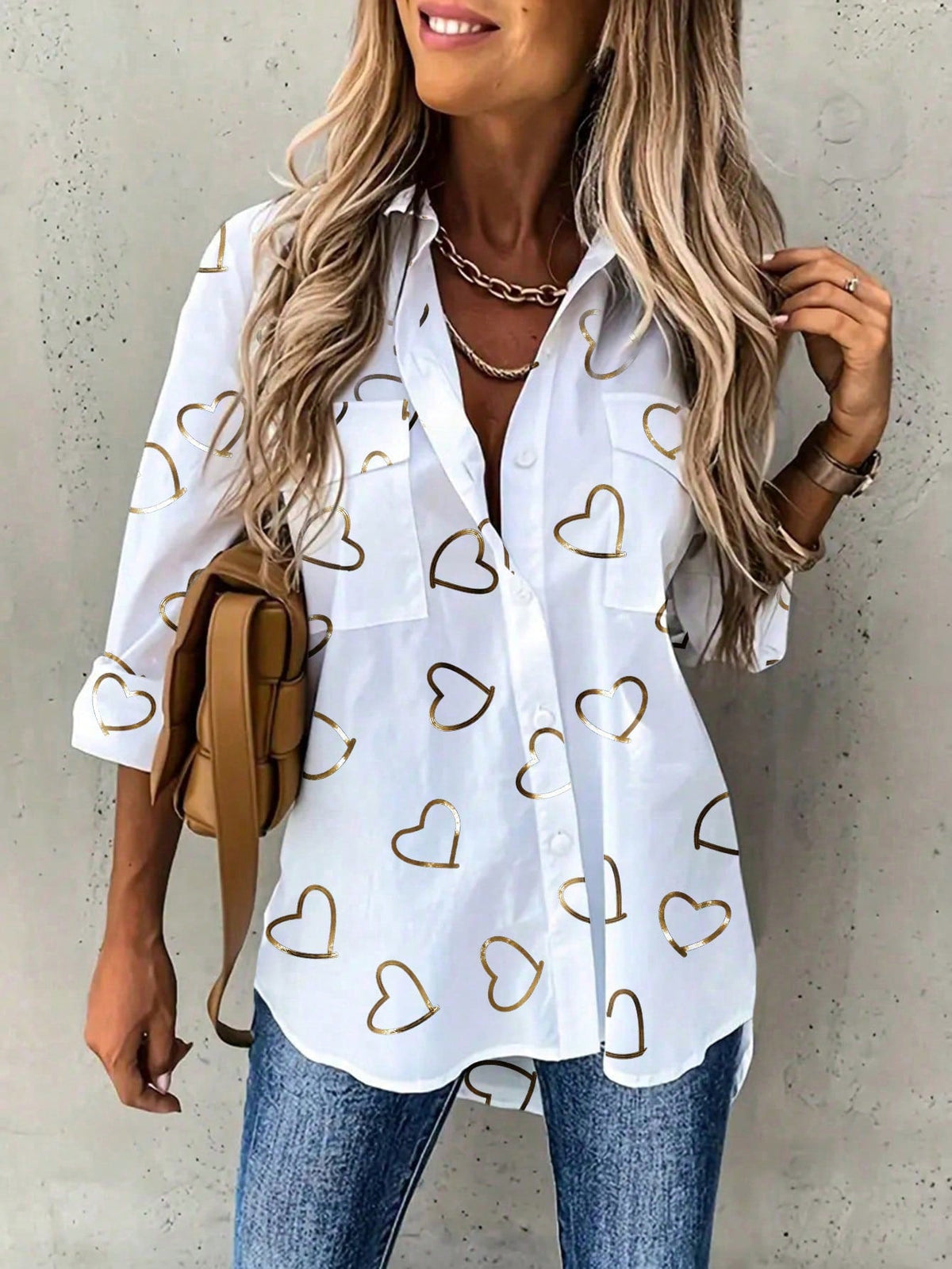 Camicia Casual Tinta Unita Da Donna