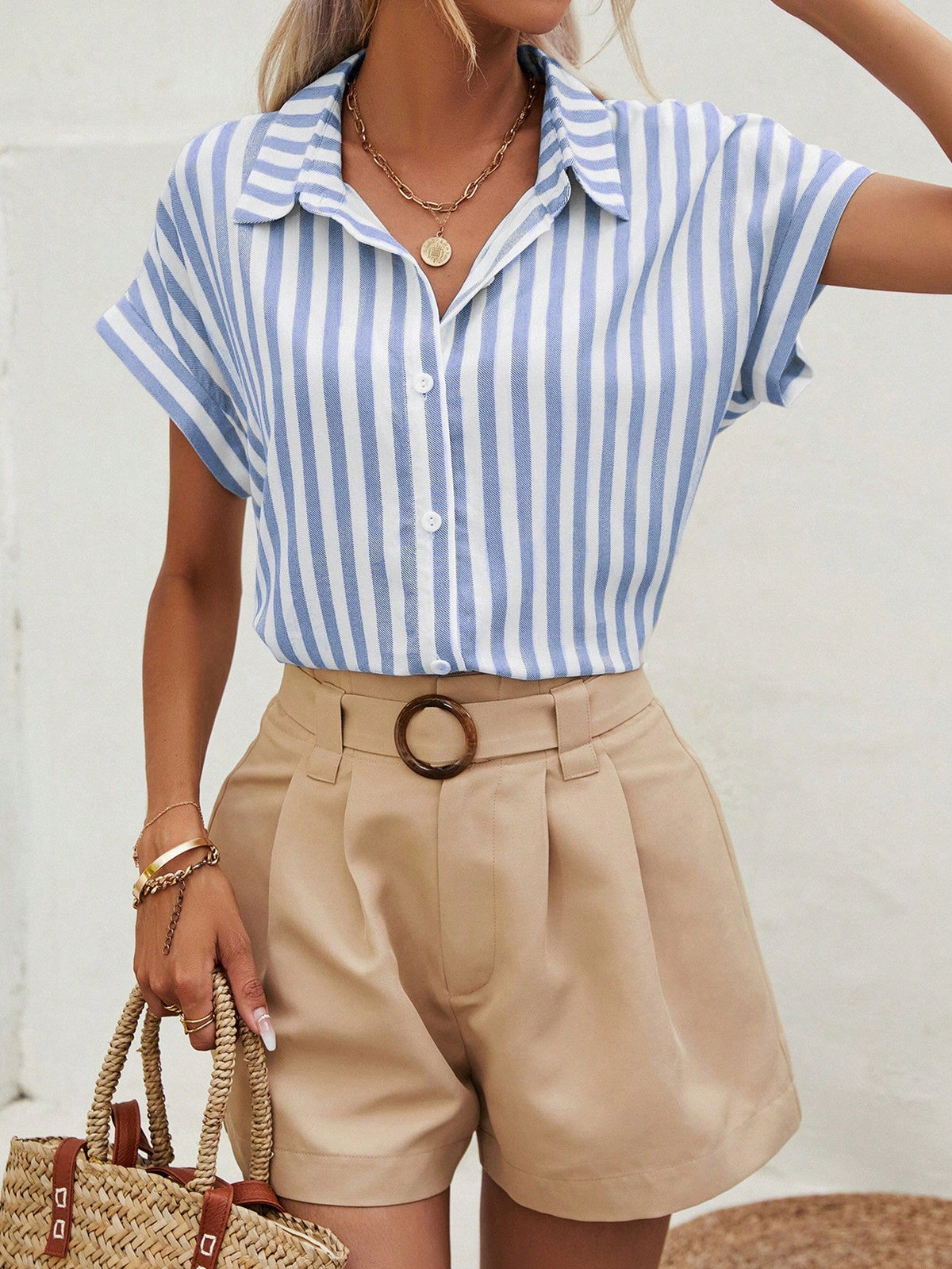 Camicia A Righe Con Maniche A Pipistrello Abiti Estivi