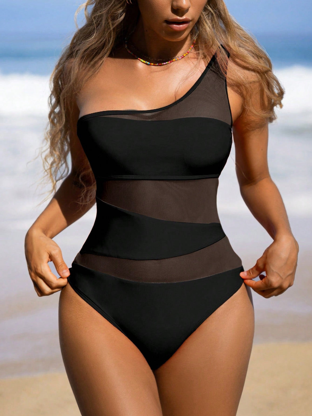 Costume intero mesh pendenza contrasto colore