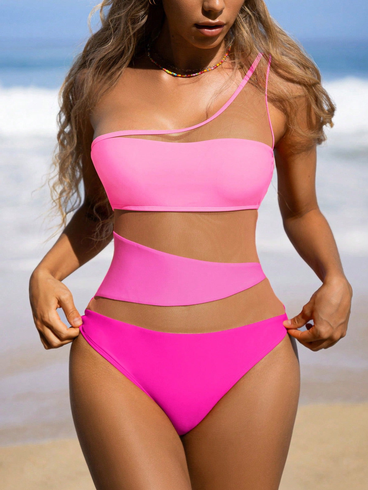 Costume intero mesh pendenza contrasto colore