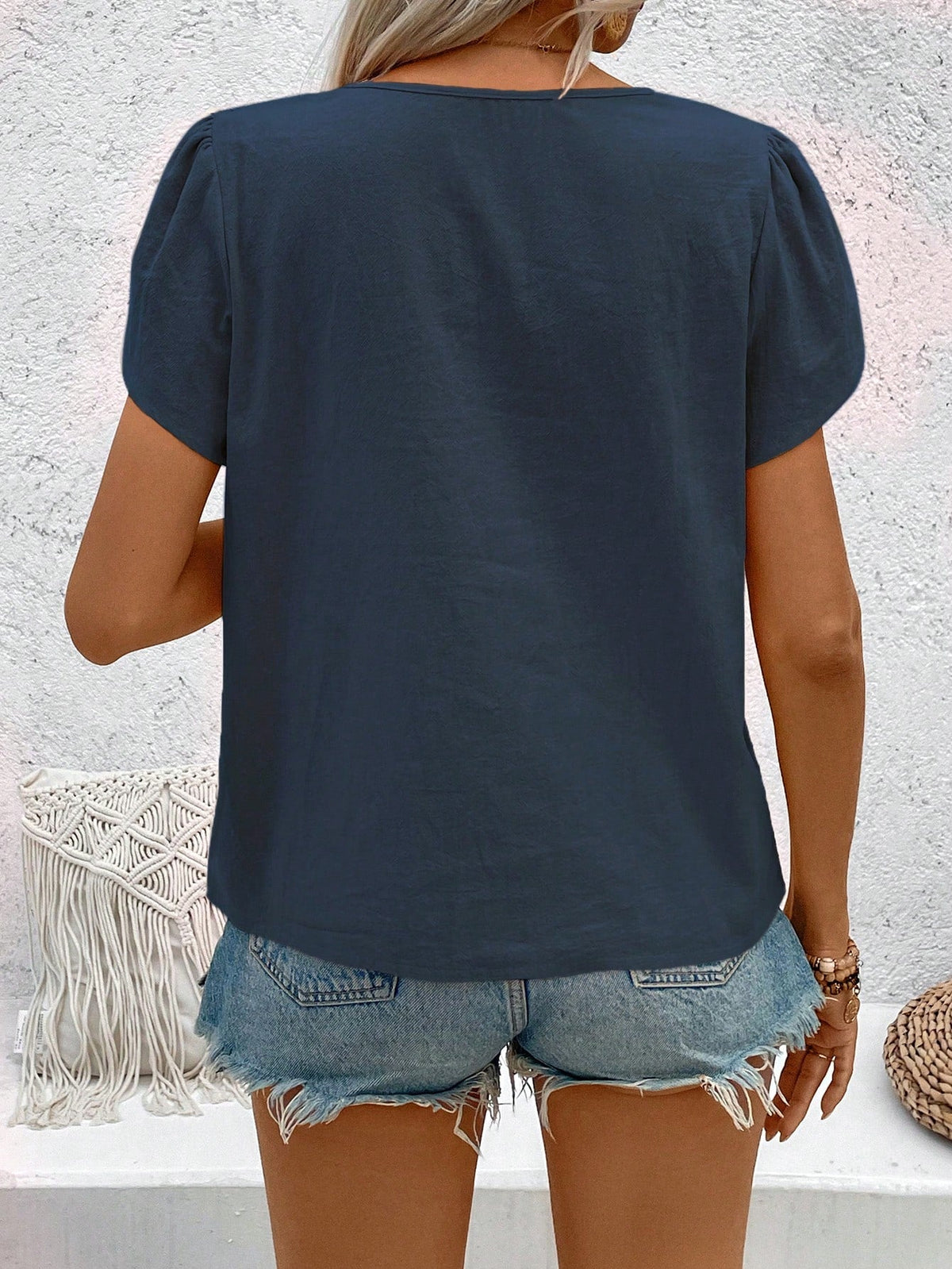 Camicia casual da vacanza a maniche corte con bottone monocolore