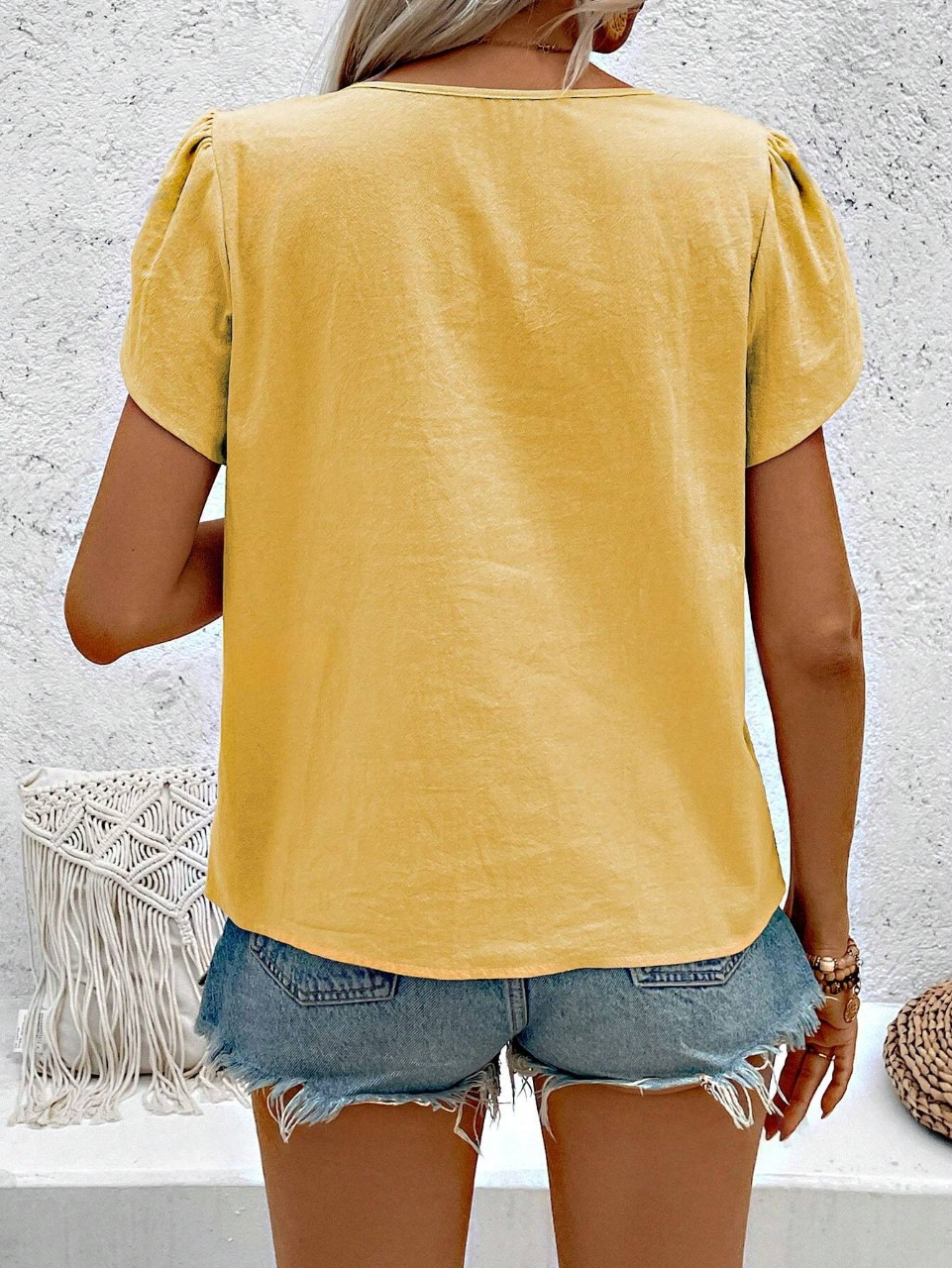 Camicia casual da vacanza a maniche corte con bottone monocolore