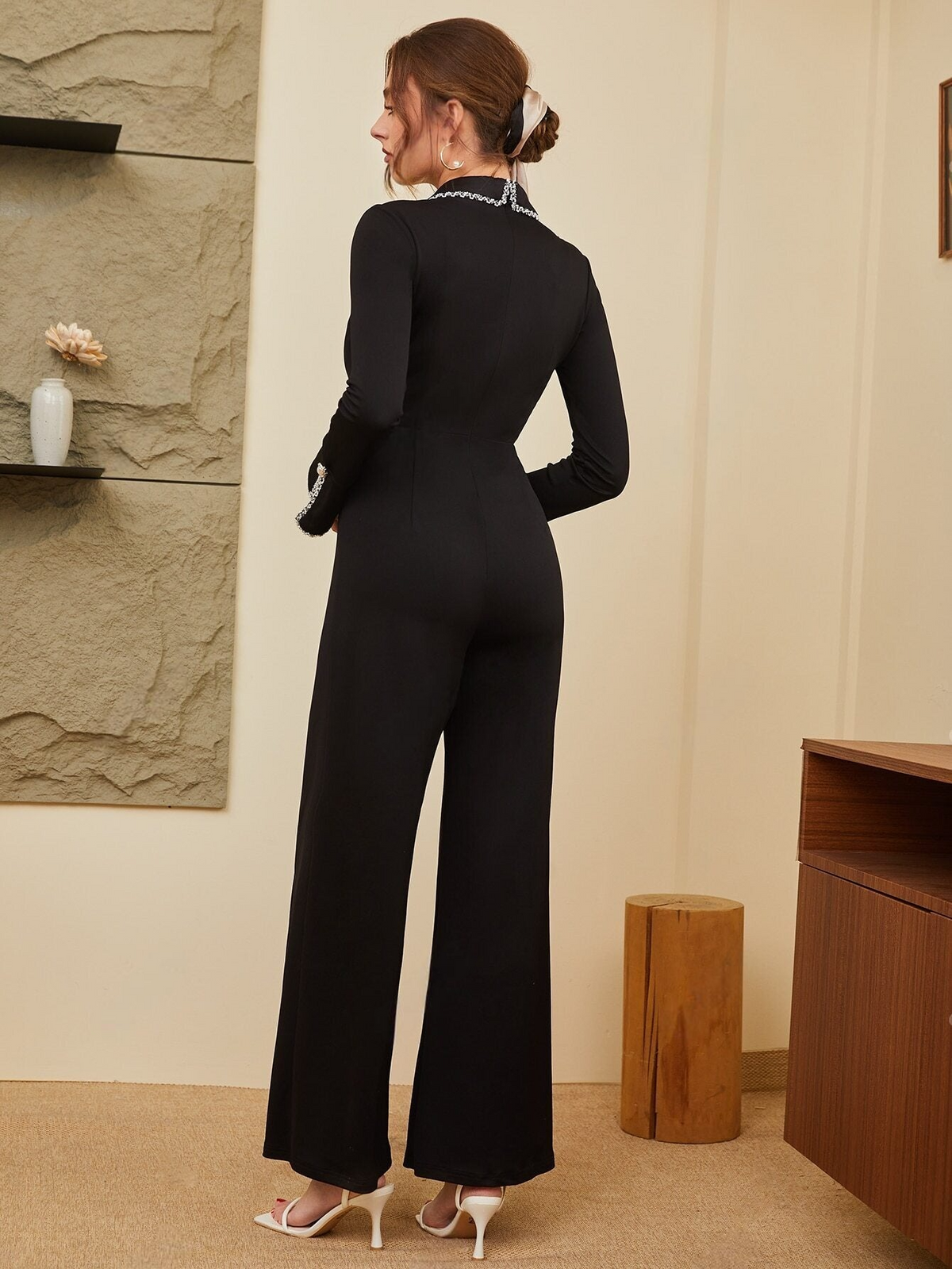 Jumpsuit bordo a contrasto orlo a fessura abbigliamento da lavoro